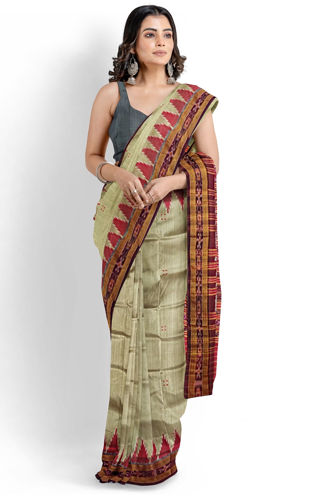 Matha brown border Big Temple Border Khandua Pata Saree