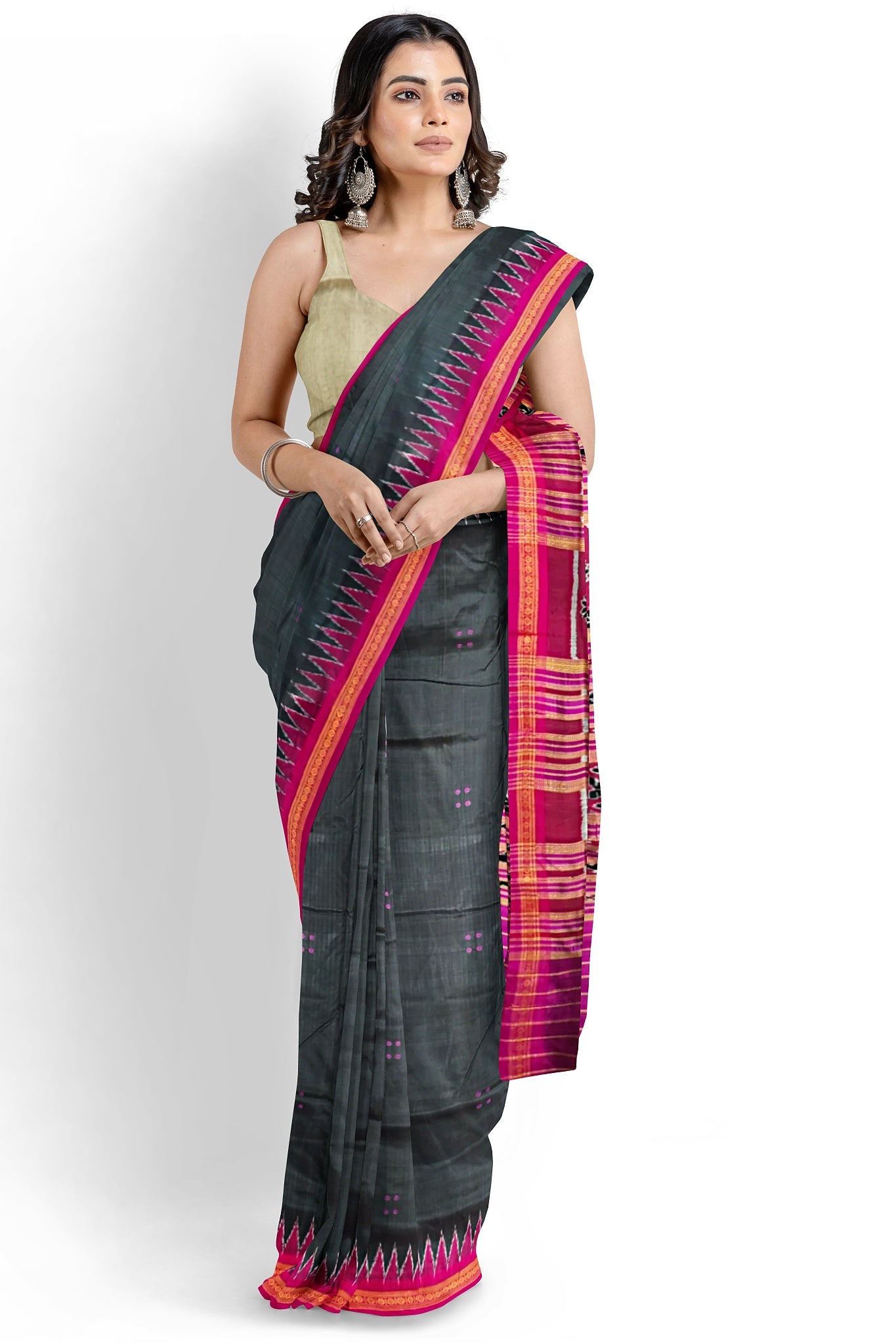 Black Single Temple Border Khandua Pata Saree
