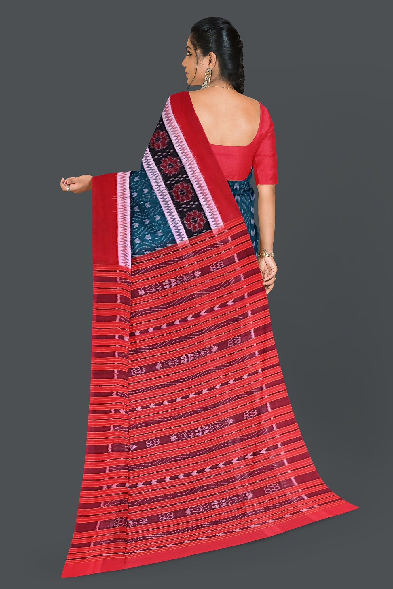 Sea Green Double Border Bandha Saree