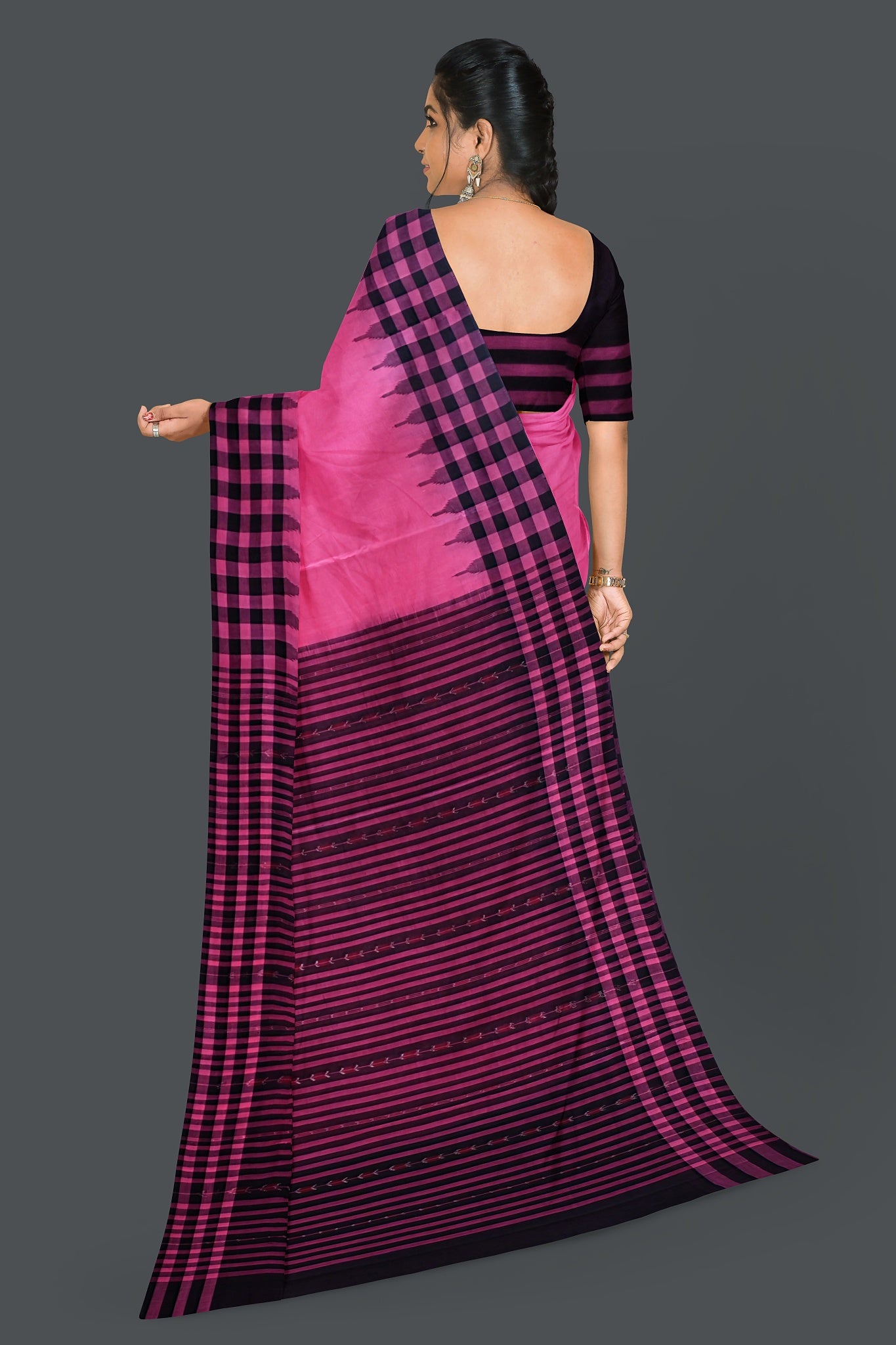 Pink  Up School Saree(Temple Border)