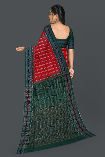 Deep Red Green Border Khajuri Pati Bandha Saree