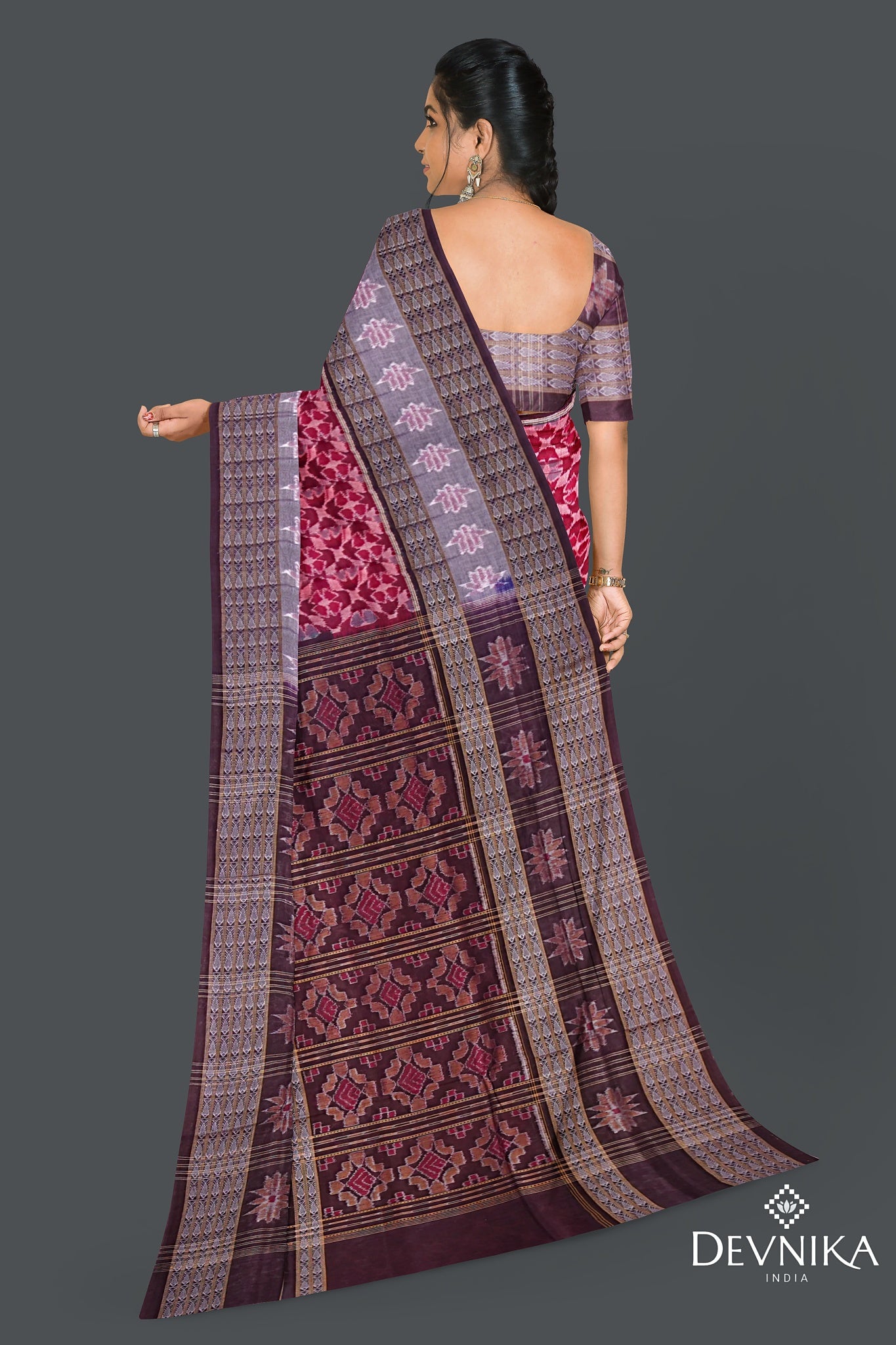 Red, Green And Maroon Double Border Bandha Saree