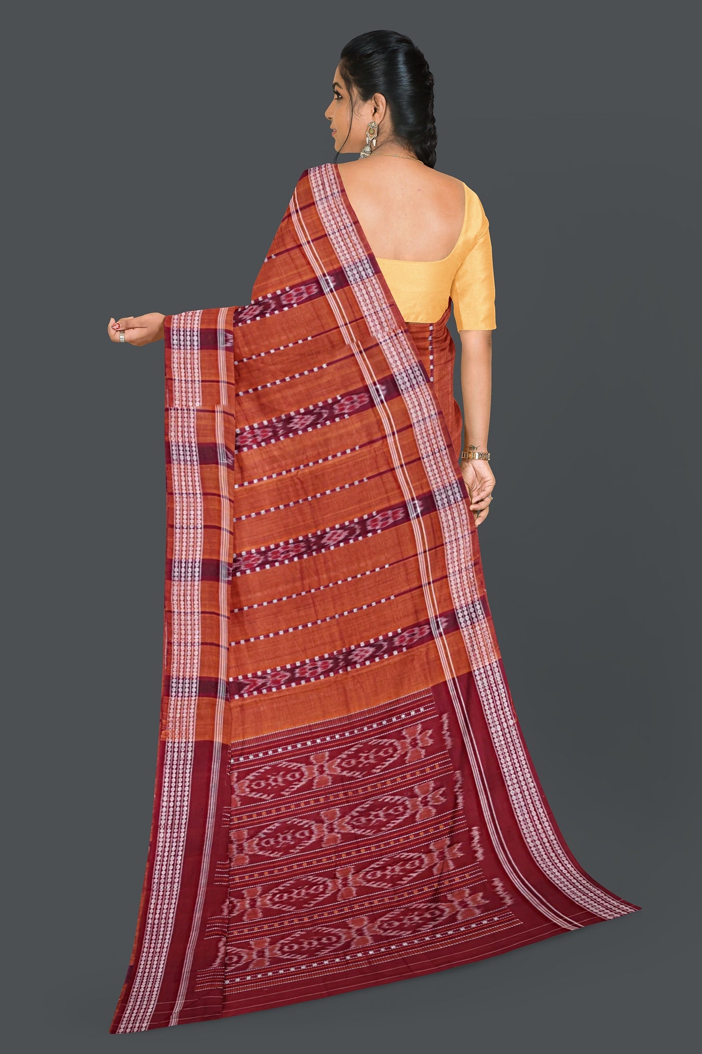 Brown And Maroon Bomkai Line Butti Saree