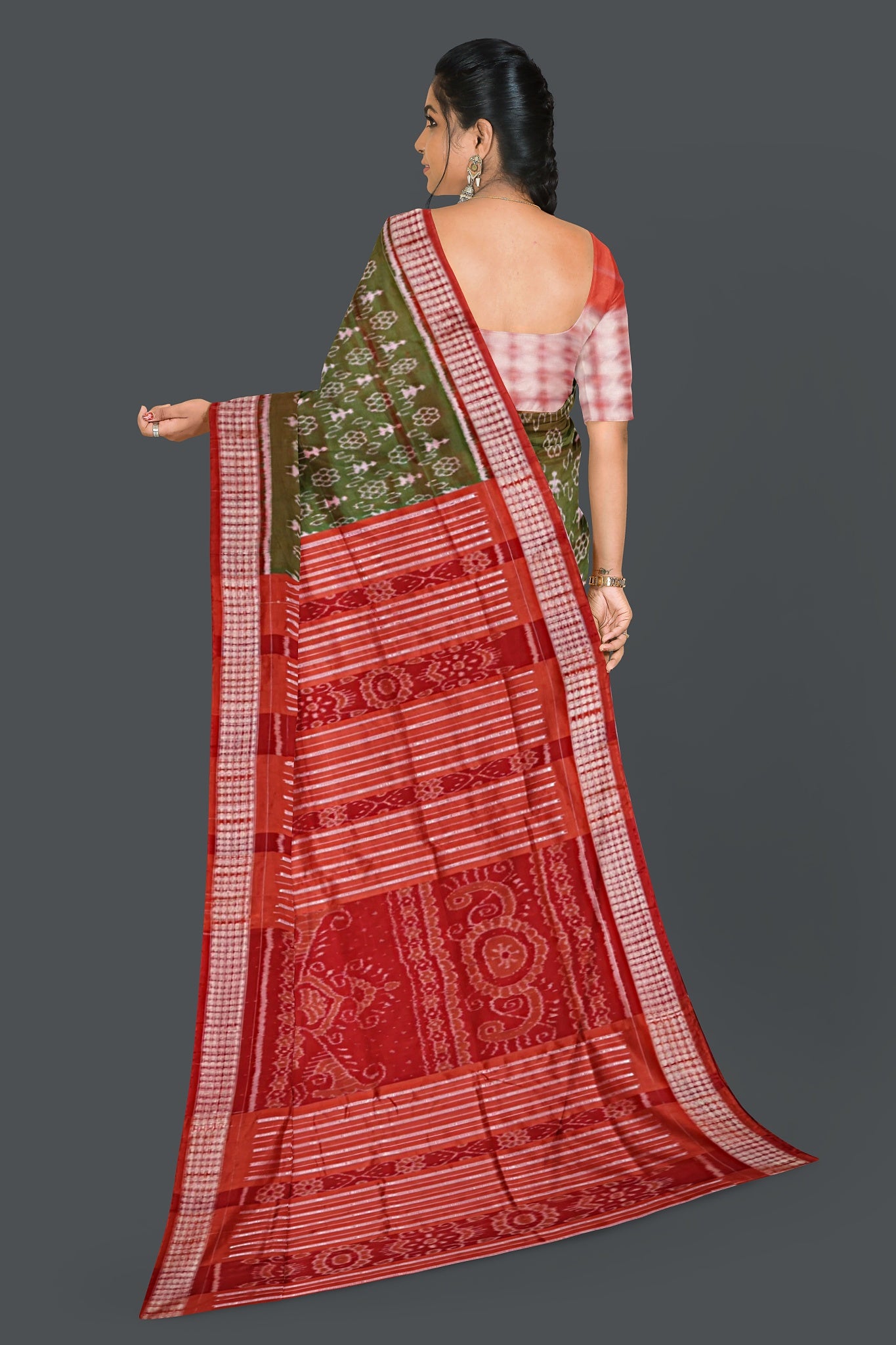 Rust Green Teracota Bandha Saree