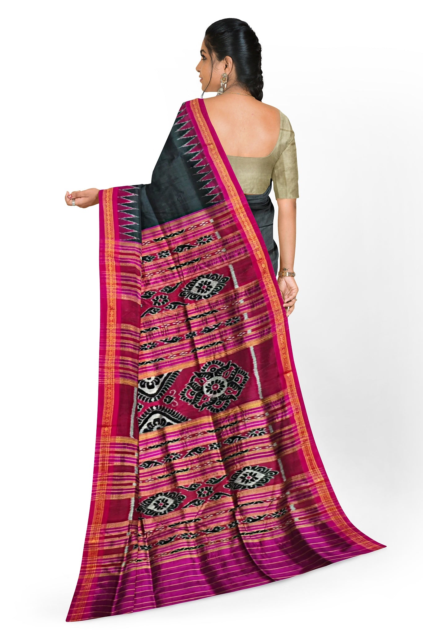 Black Single Temple Border Khandua Pata Saree