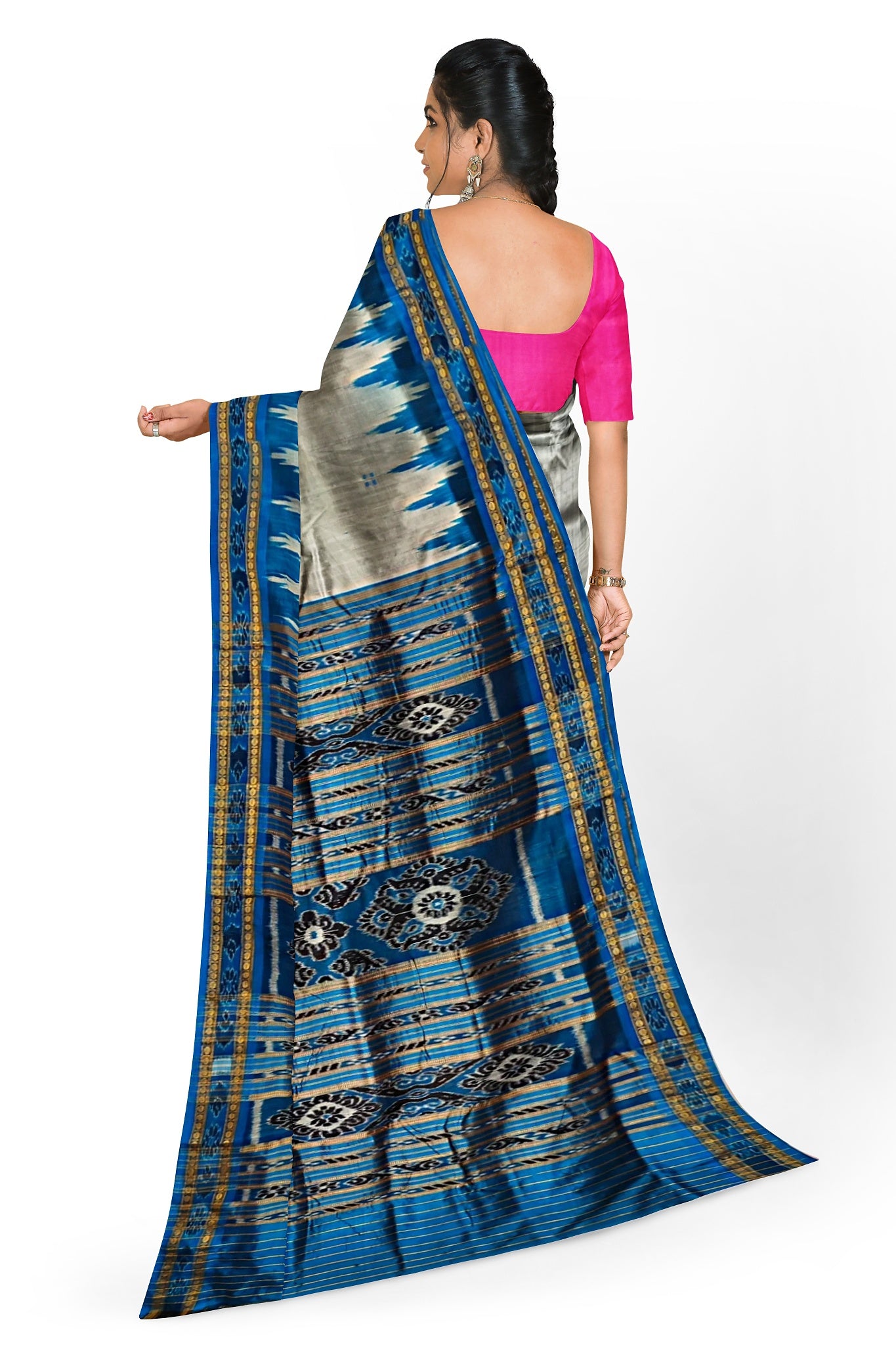 Silver Big Temple Border Khandua Pata Saree