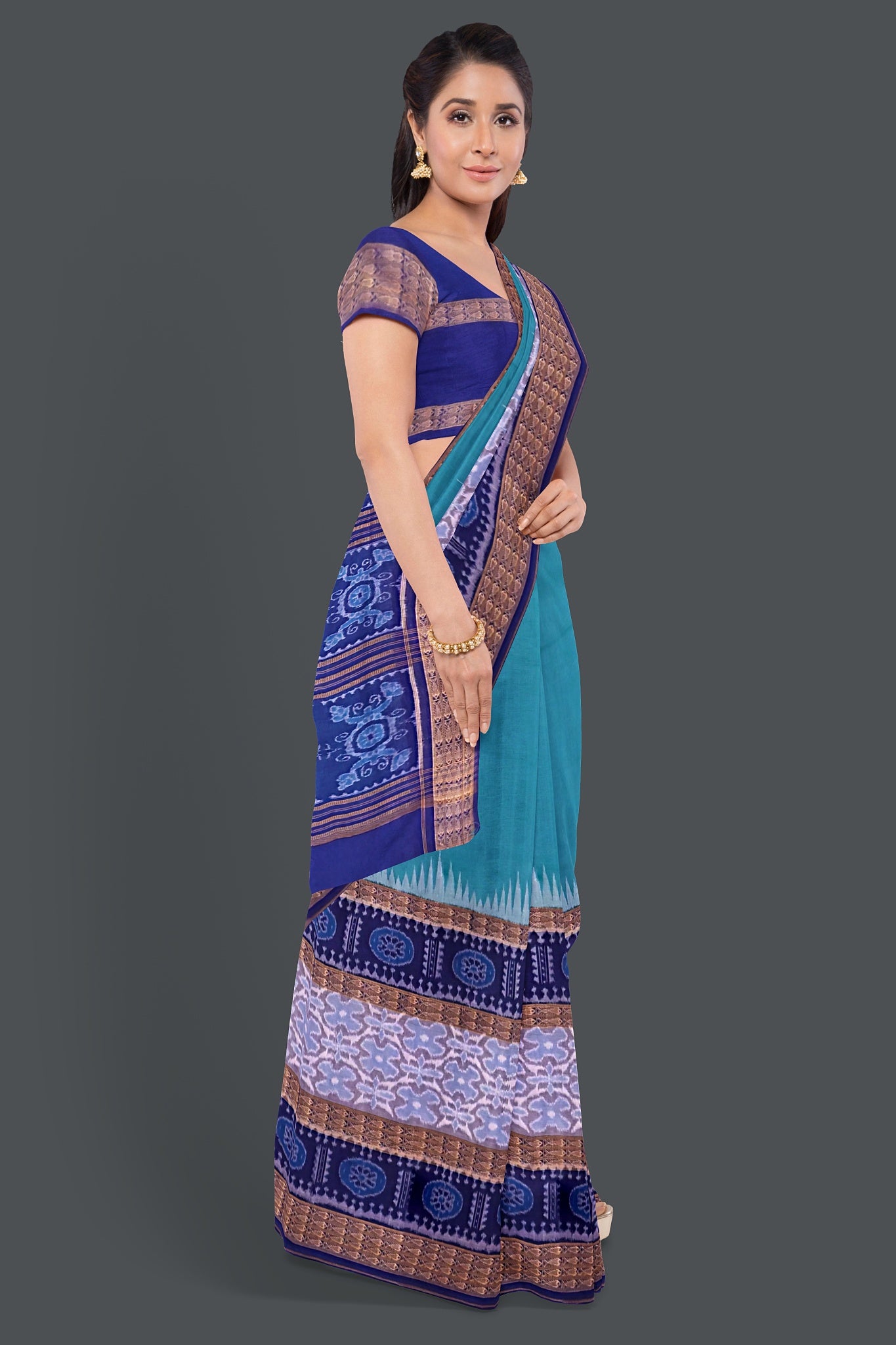 Sea Green Big Border Bandha Saree