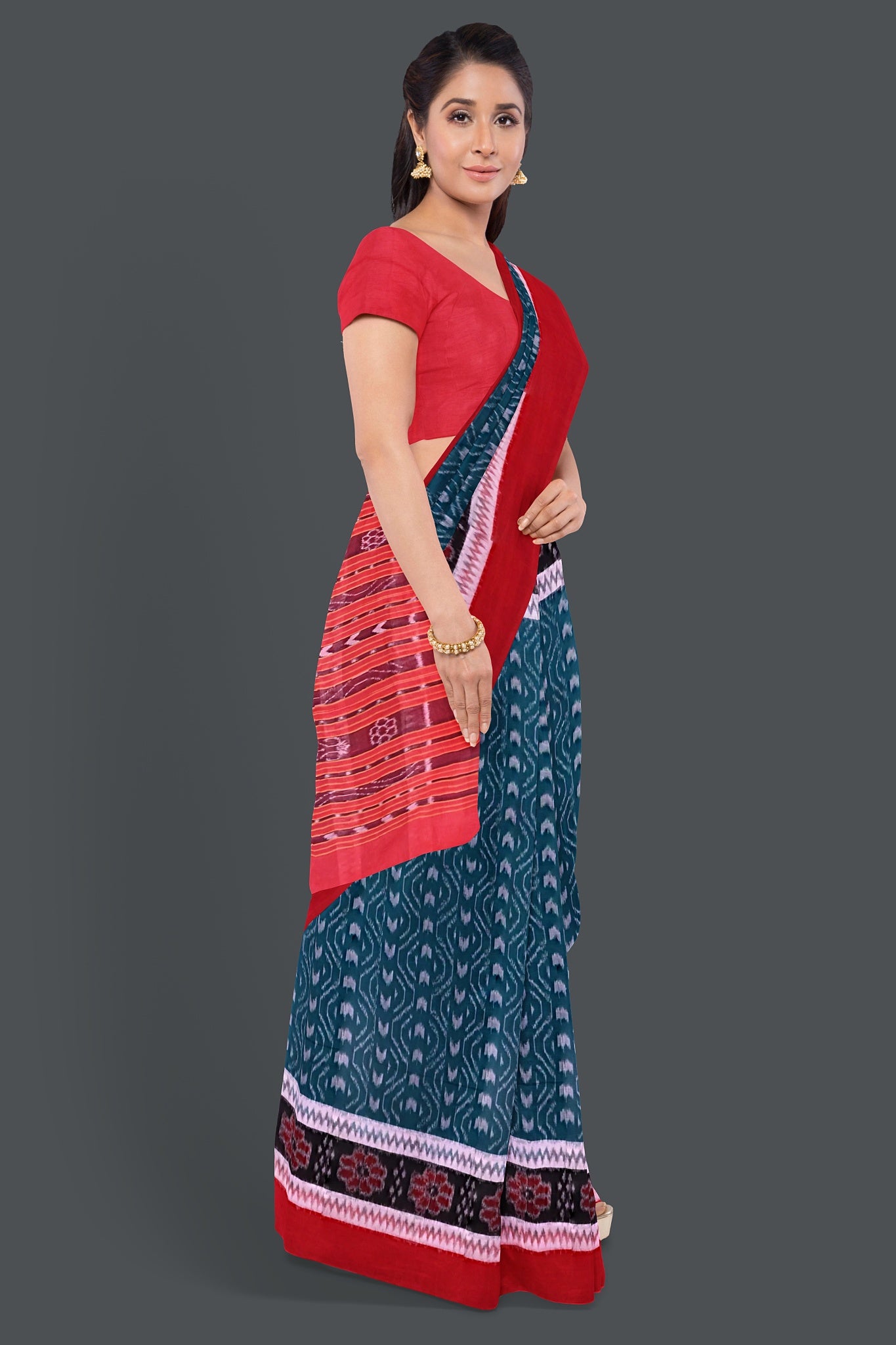 Sea Green Double Border Bandha Saree