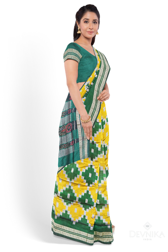 Yellow and Green Body Pasapalli Saree
