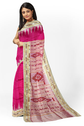 Hot Pink Big Temple Border Khandua Pata Saree