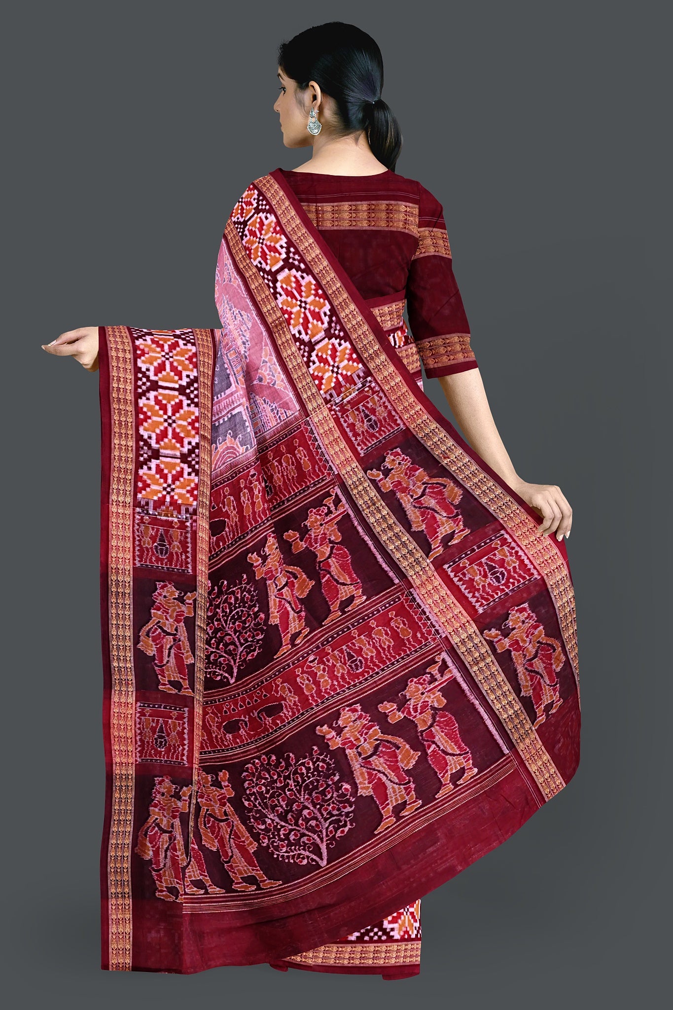 Light Red Traditional Konark Bandha Saree