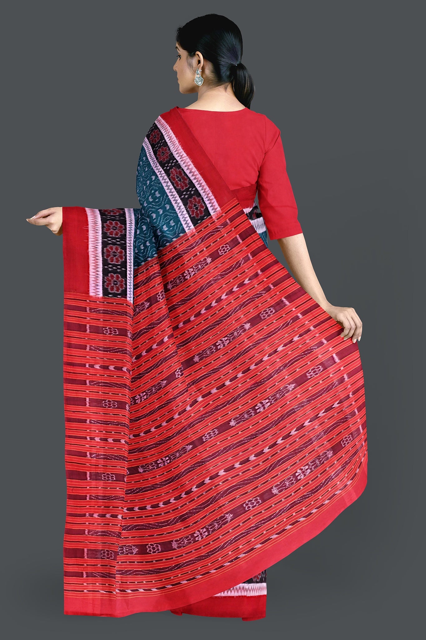 Sea Green Double Border Bandha Saree