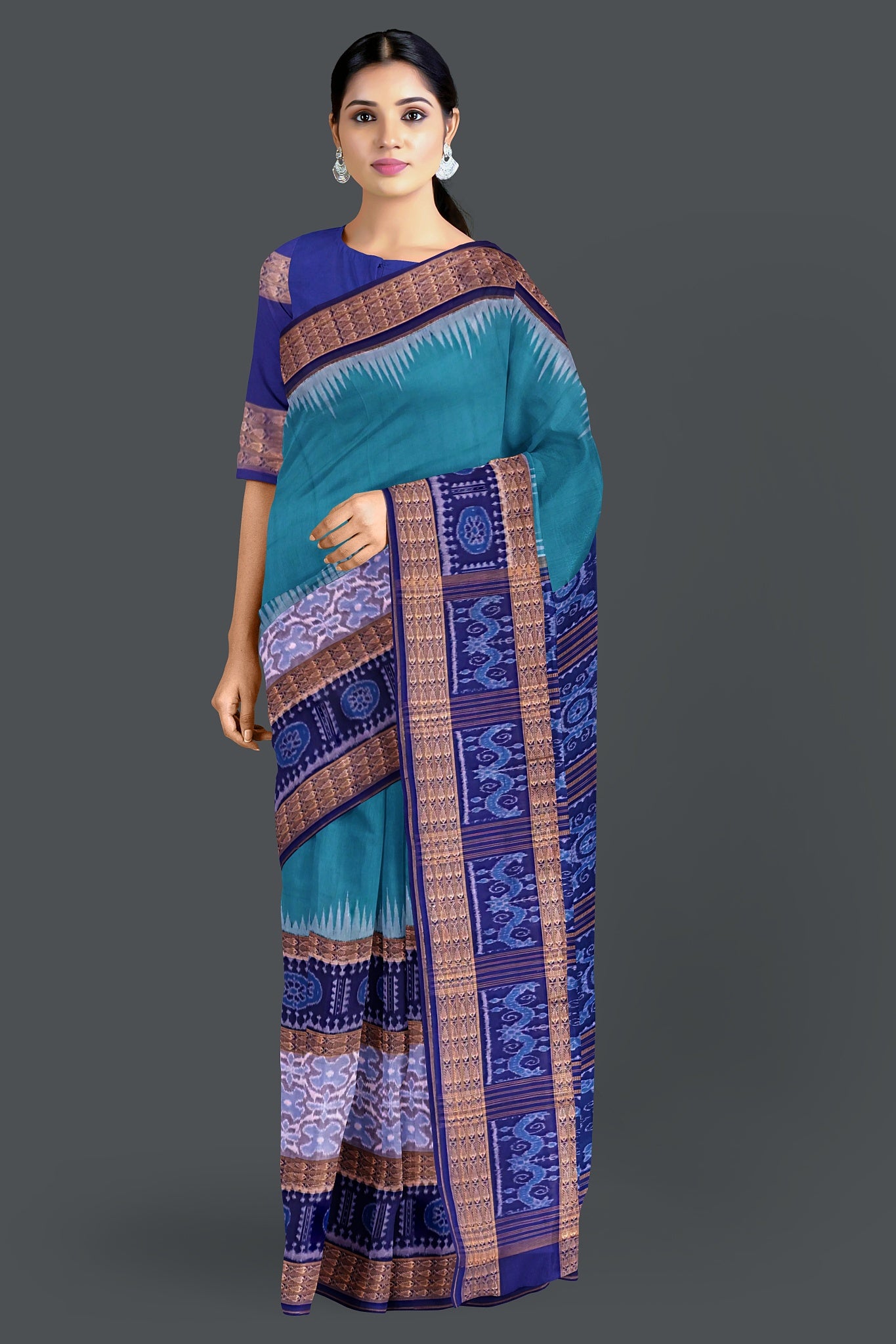 Sea Green Big Border Bandha Saree