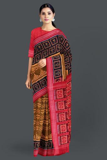 Golden Brown Big Border Bandha Saree