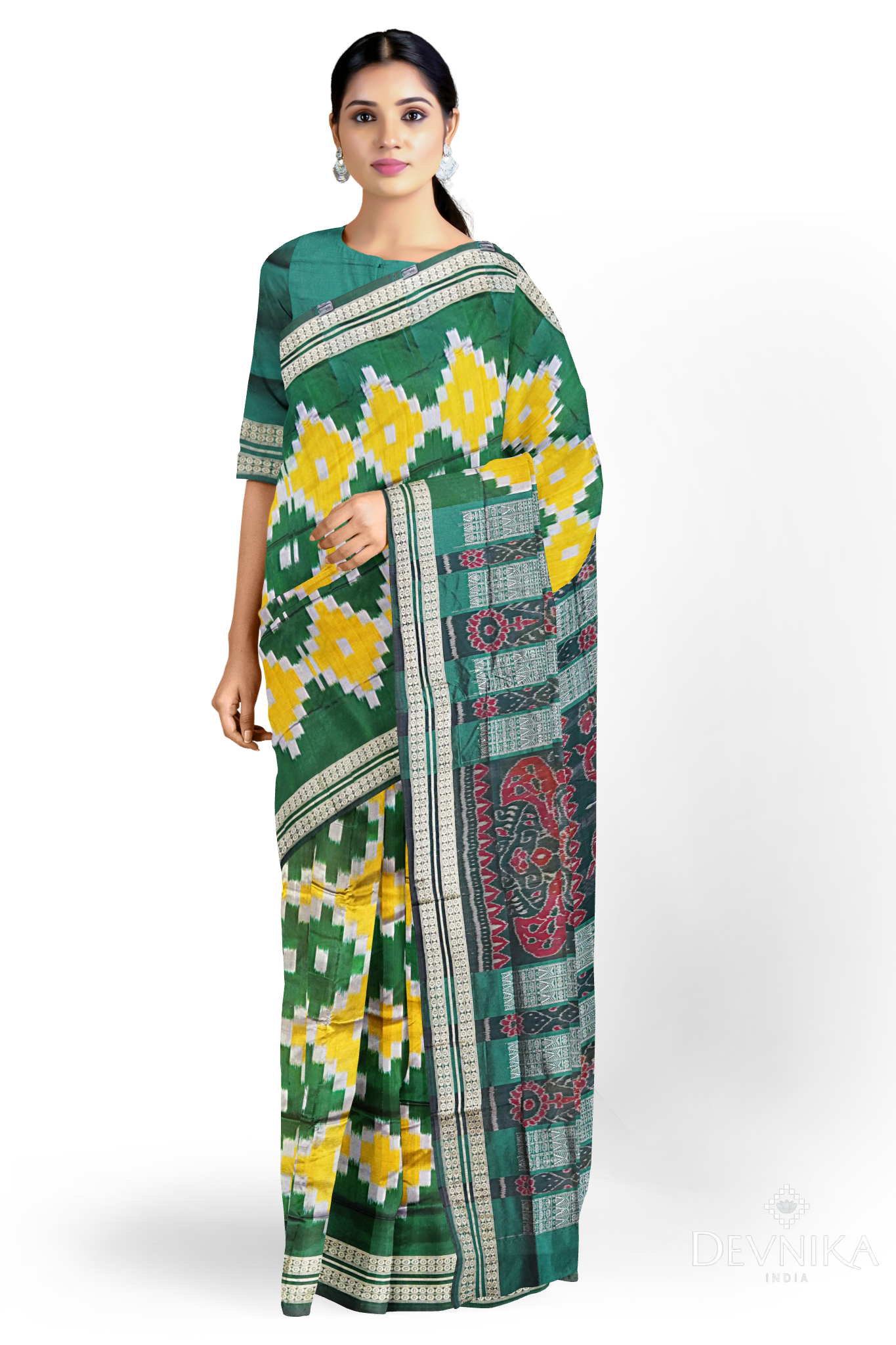 Yellow and Green Body Pasapalli Saree