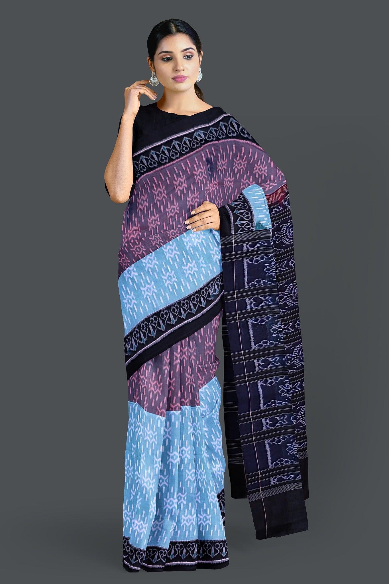 Light Aquamarine Half Half Bandha Saree(With Out Blouse)
