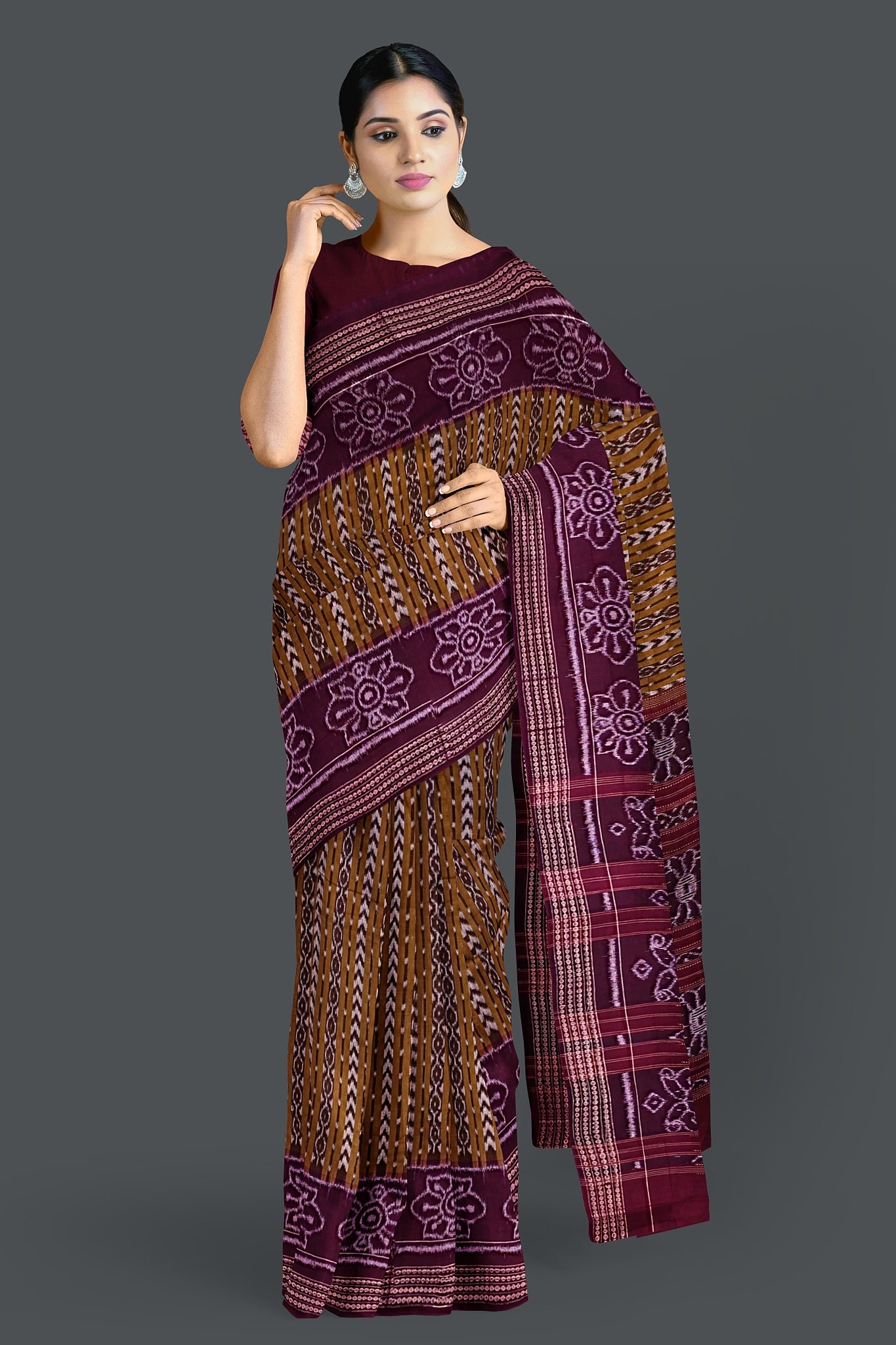Olive And White Body Bandha Saree(With Out Blouse)