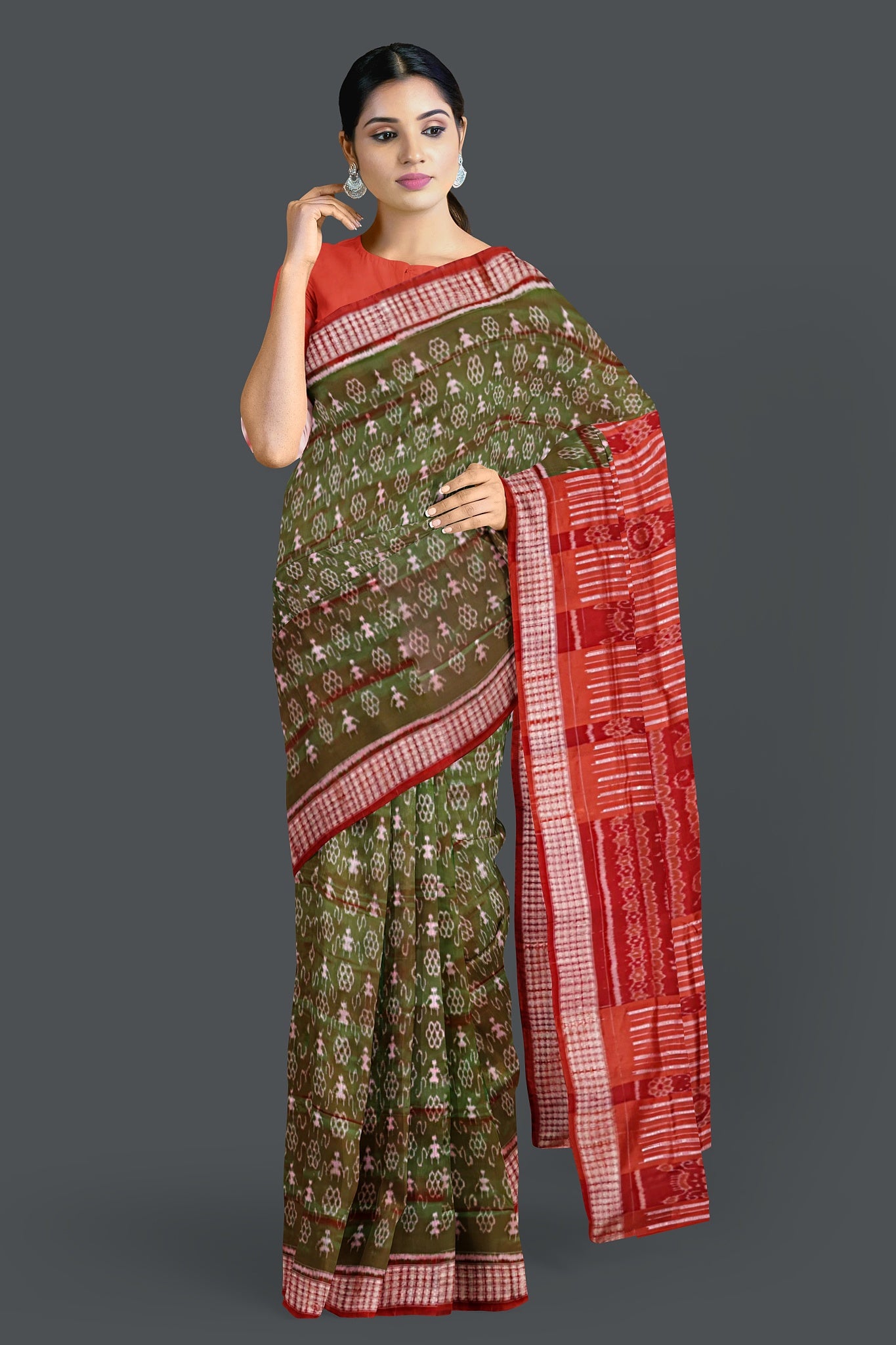 Rust Green Teracota Bandha Saree