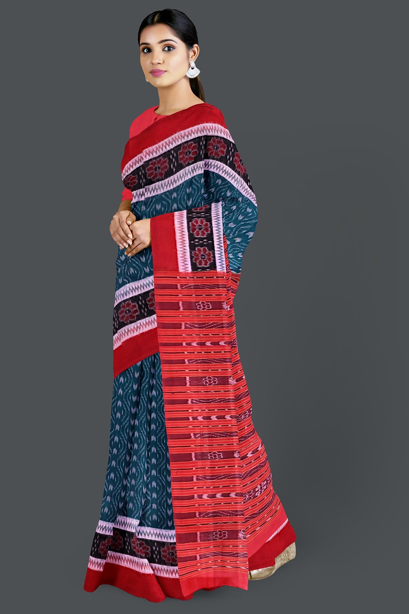 Sea Green Double Border Bandha Saree