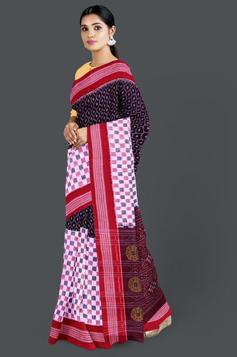 Dark Coffee Half Half Bandha Saree(With Out Blouse)