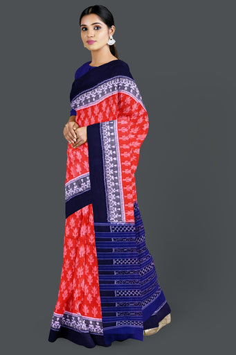 Orange Double Border Bandha Saree