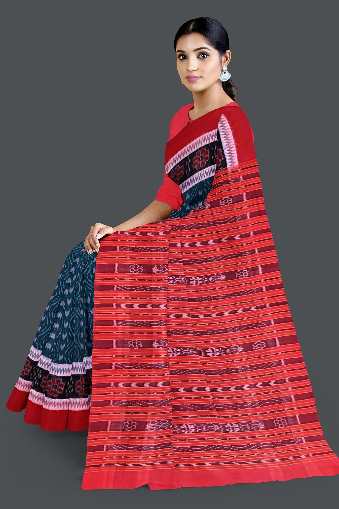 Sea Green Double Border Bandha Saree