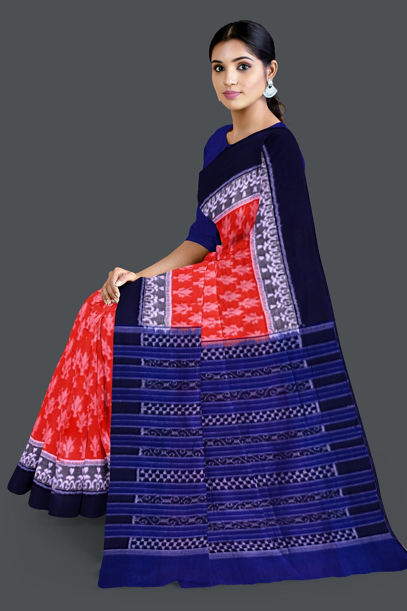 Orange Double Border Bandha Saree