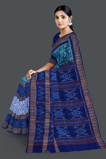 Cyan Double Border Bandha Saree