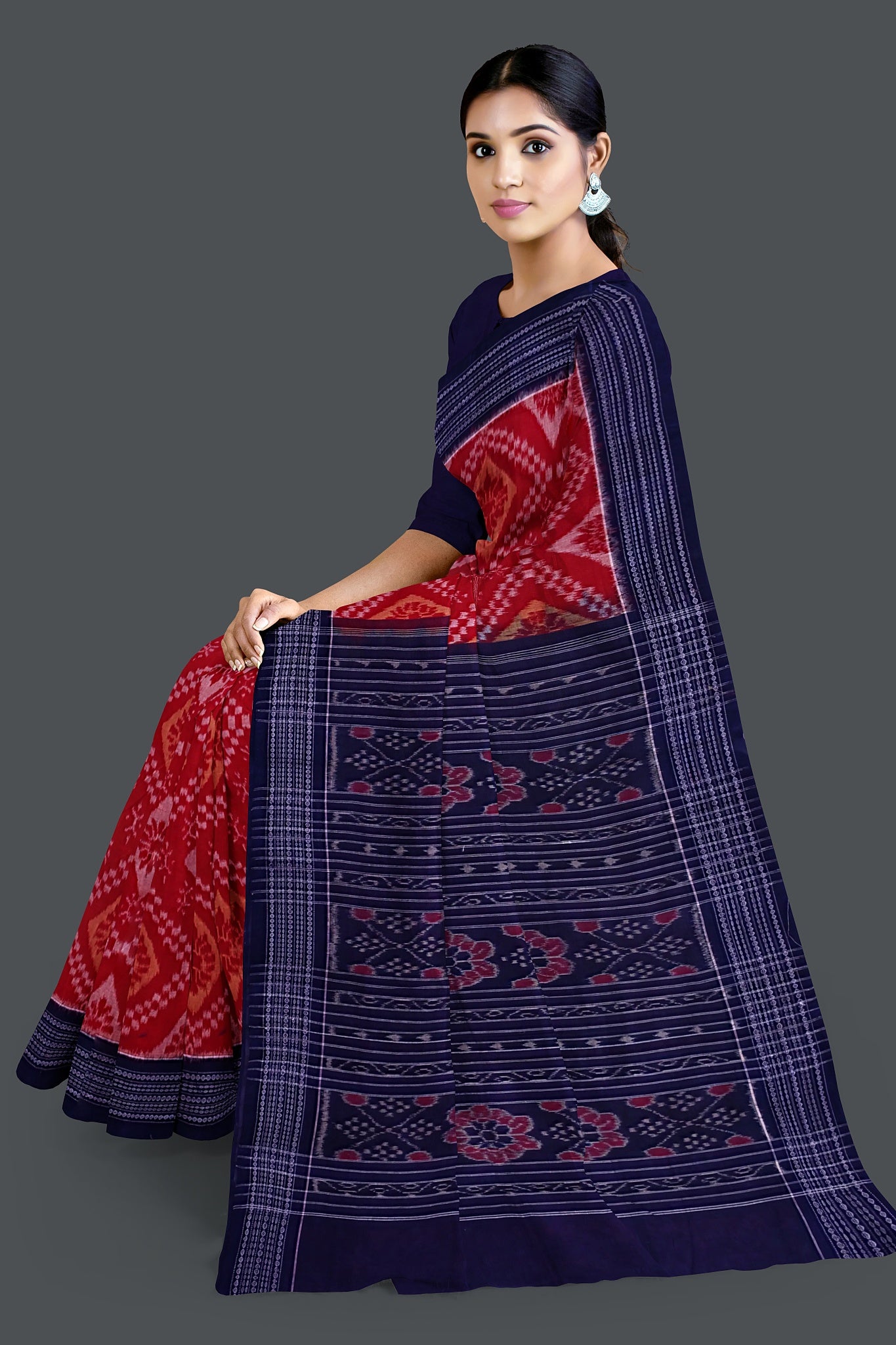 Red And Brwon Paper Bandha Saree