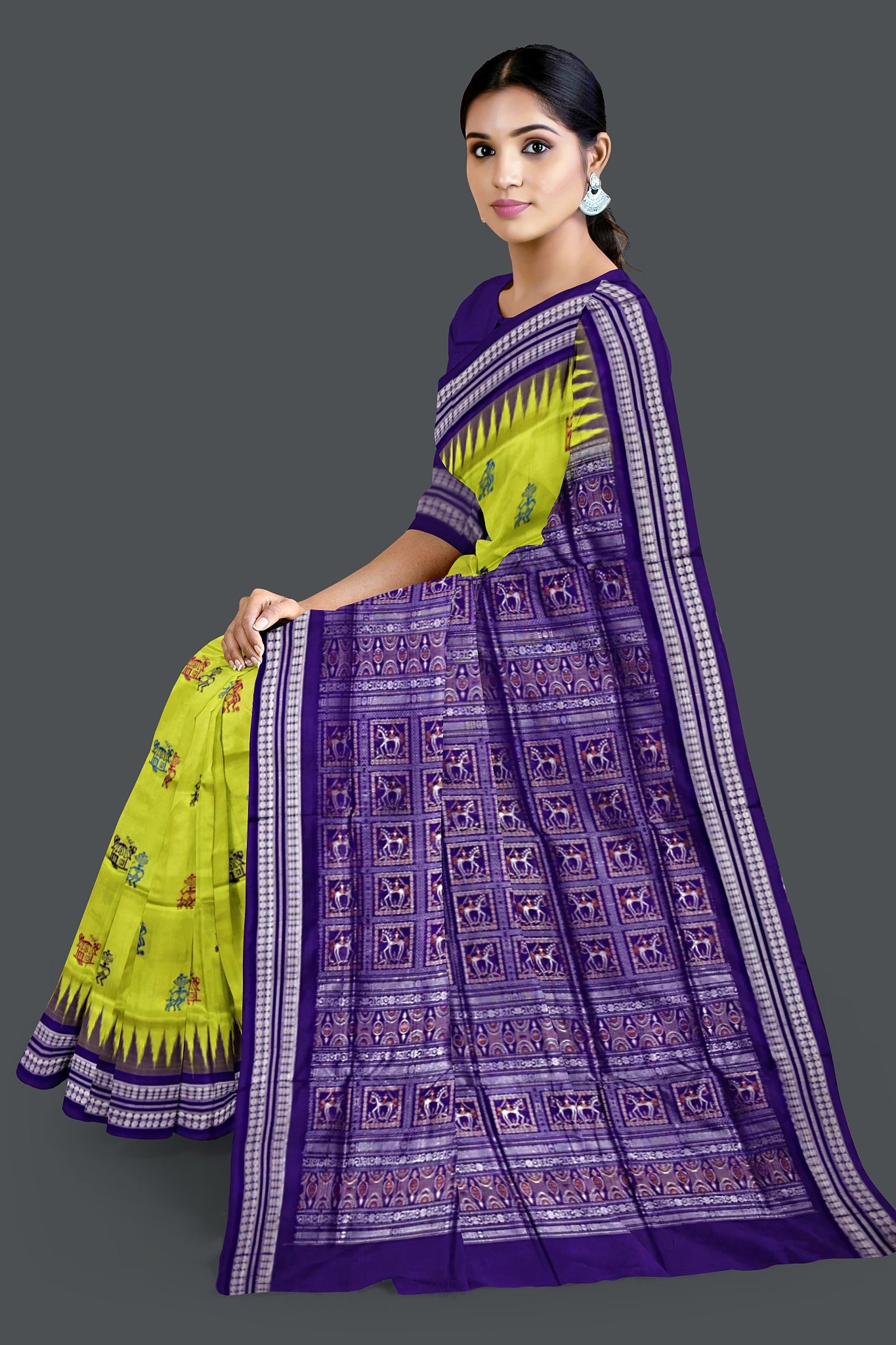 Lemon Green Teracota Bomkai Saree