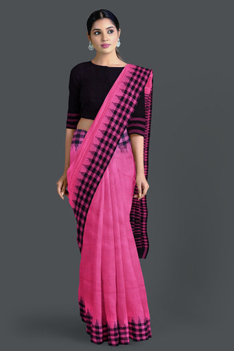 Pink  Up School Saree(Temple Border)