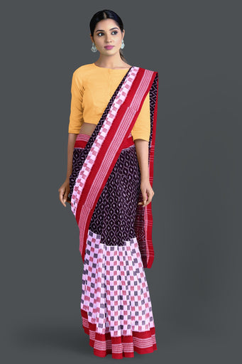 Dark Coffee Half Half Bandha Saree(With Out Blouse)