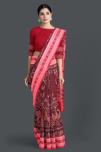 Deep Brown Peacock Bandha Saree