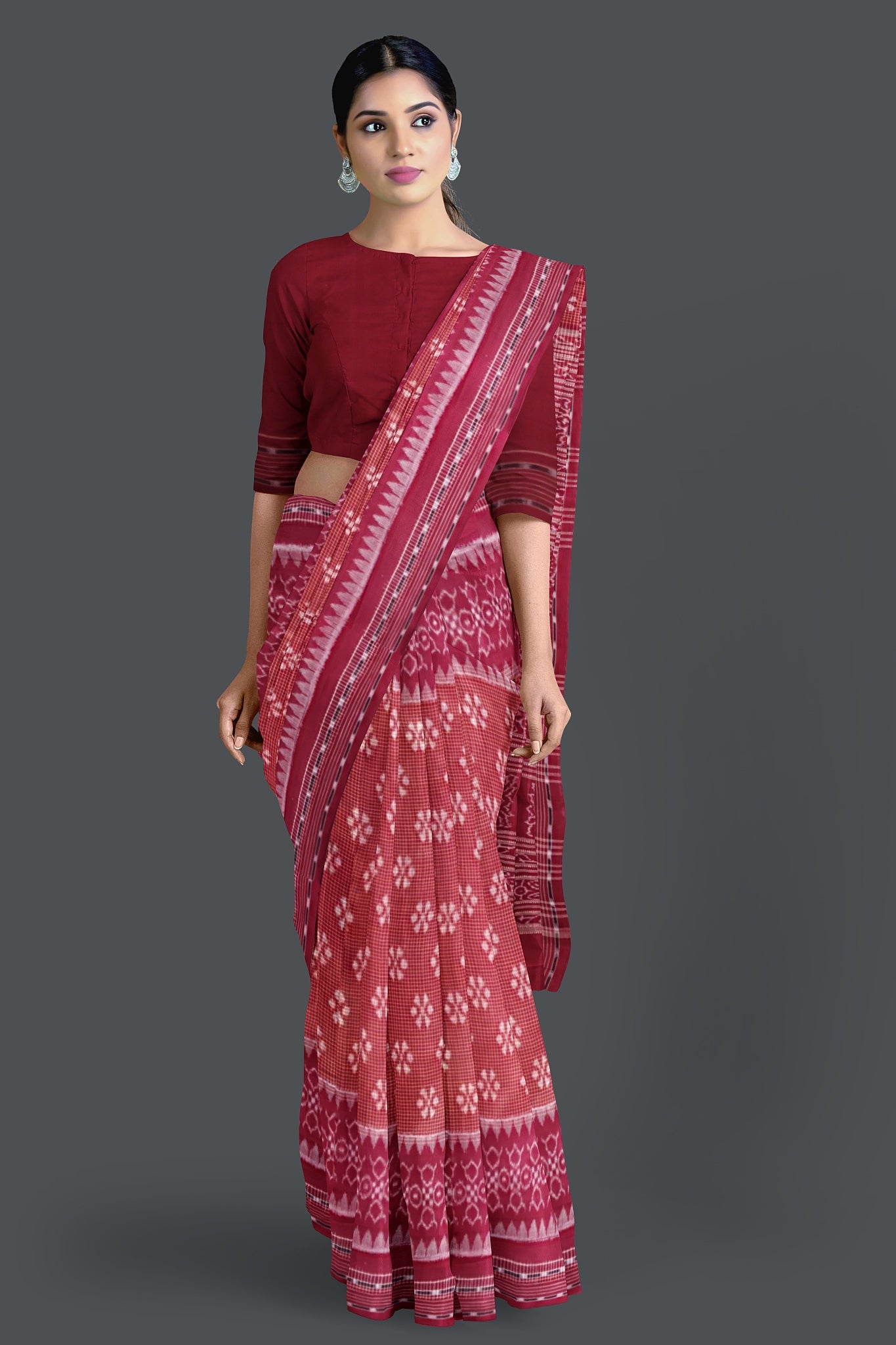 Brown Maroon Border Body Bandha Saree