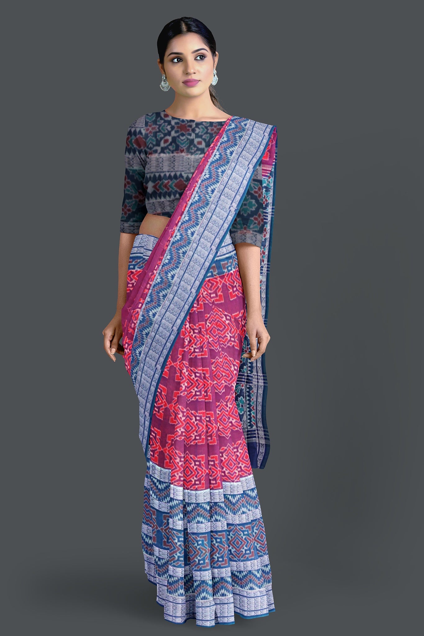 Dark Purple Double Border Bandha Saree