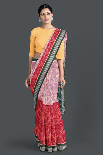 Red And White Body Bandha Saree(With Out Blouse)