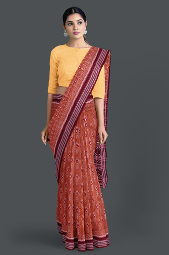 Brown With Maroon Border Body Bandha Saree(With Out Blouse)