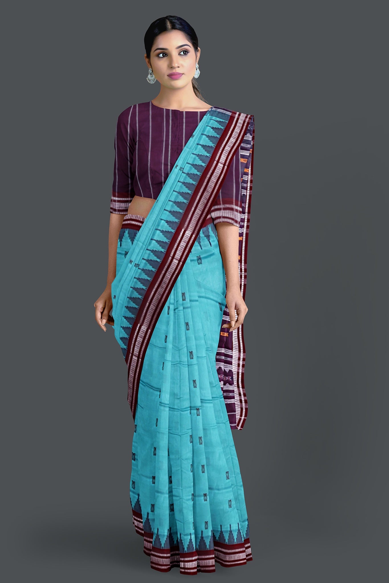 Light Emerald Pata Bapta Saree
