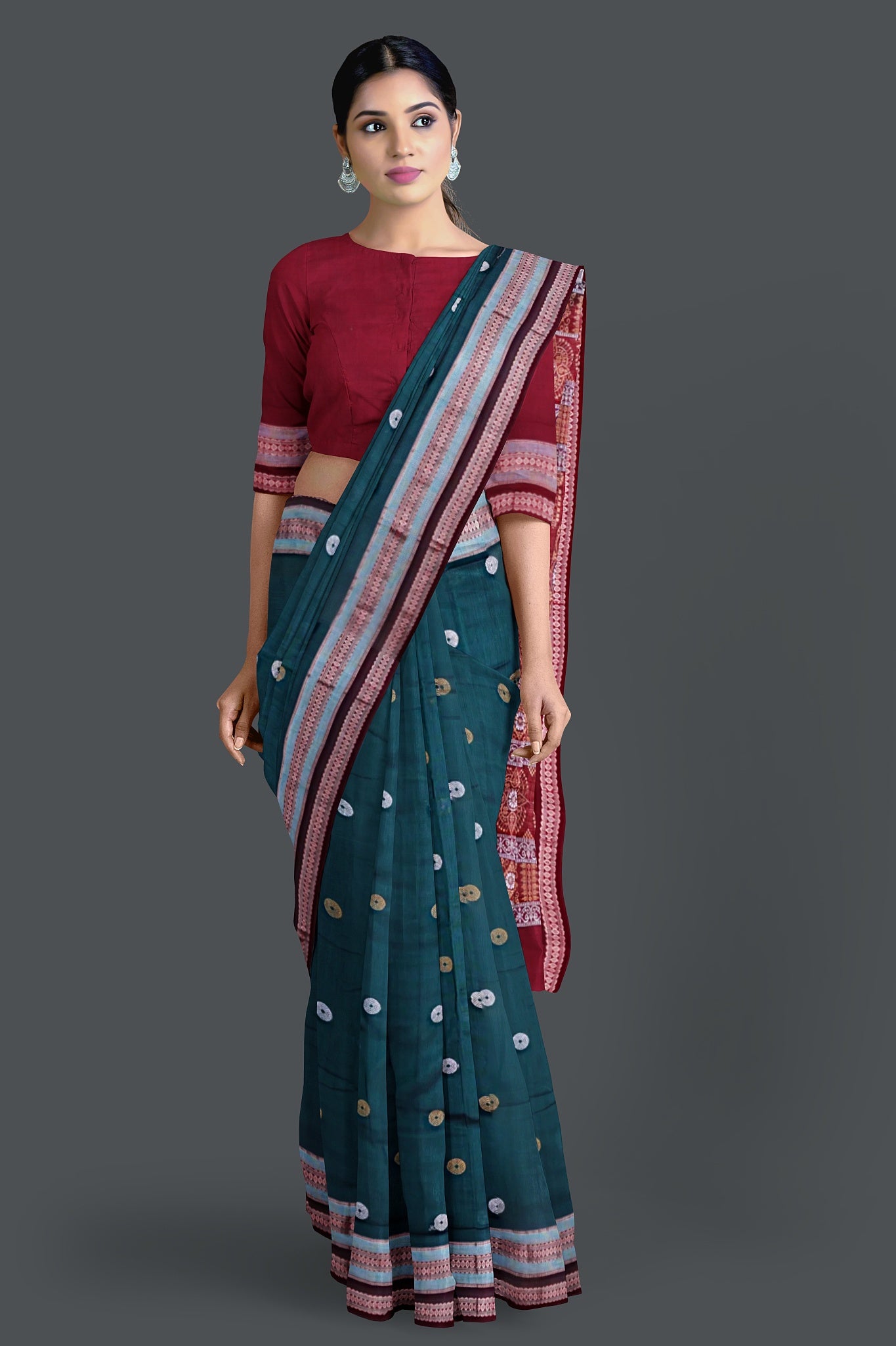 Deep Green Marine Border Bomkai Saree