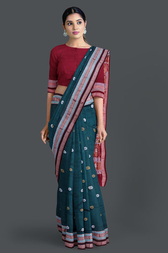 Deep Green Marine Border Bomkai Saree