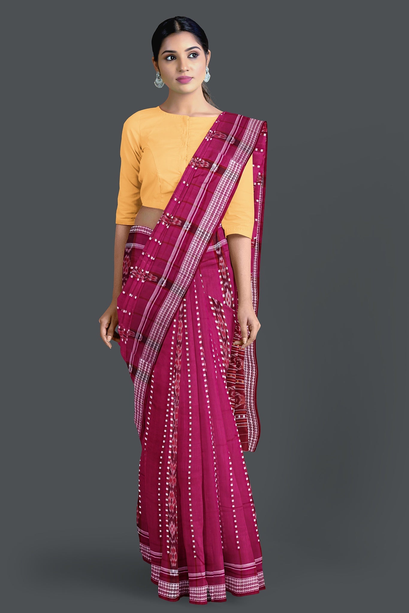 Deep Magenta Bomkai Line Butti Saree