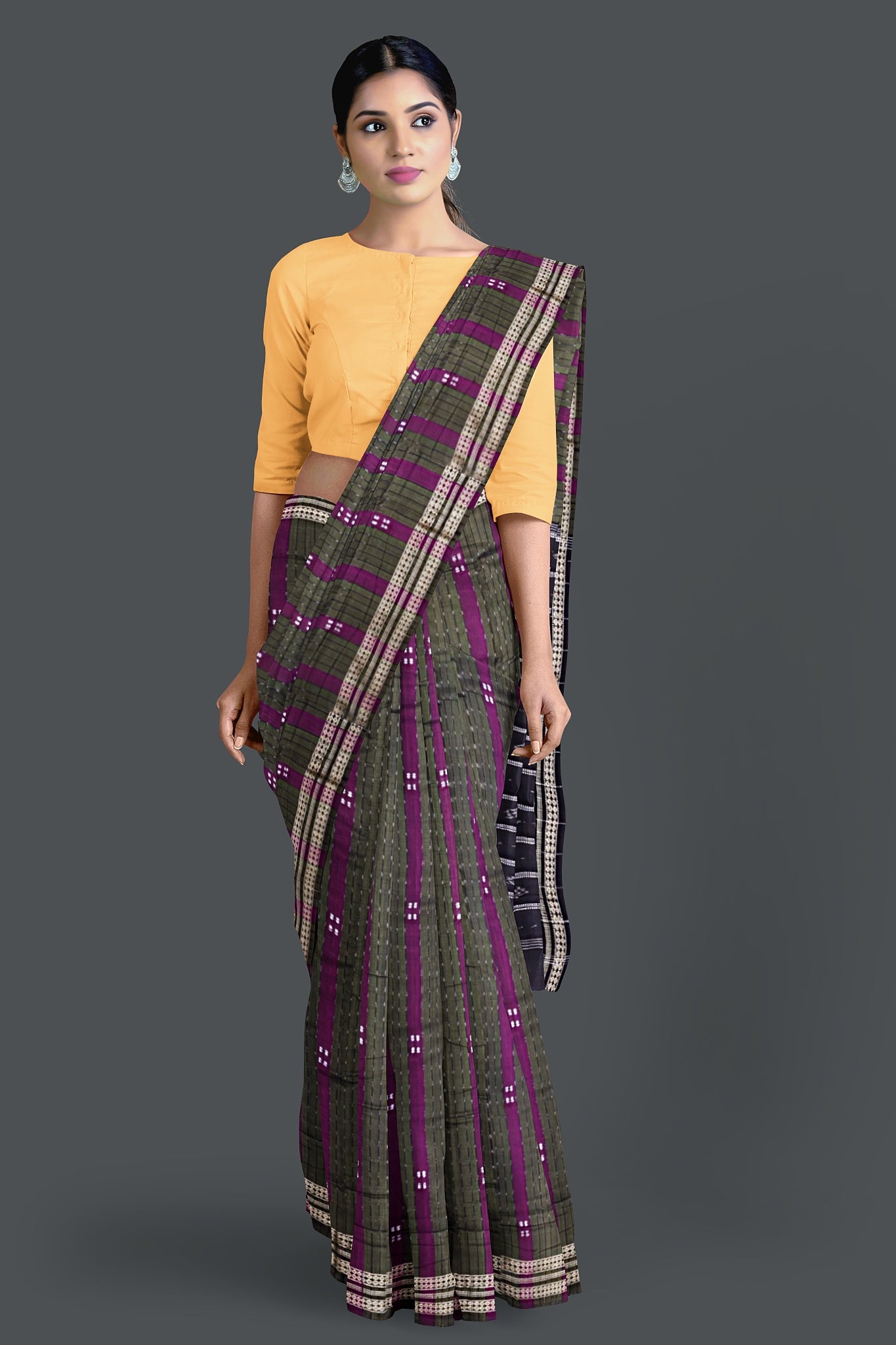 Purple And Dark Bomkai Line Butti Saree
