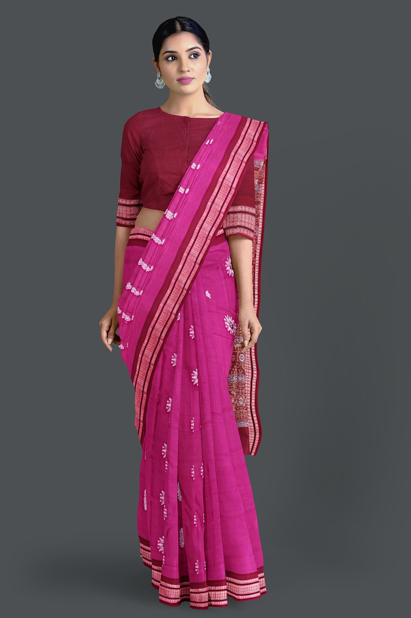 Dark Pink Bomkai Saree