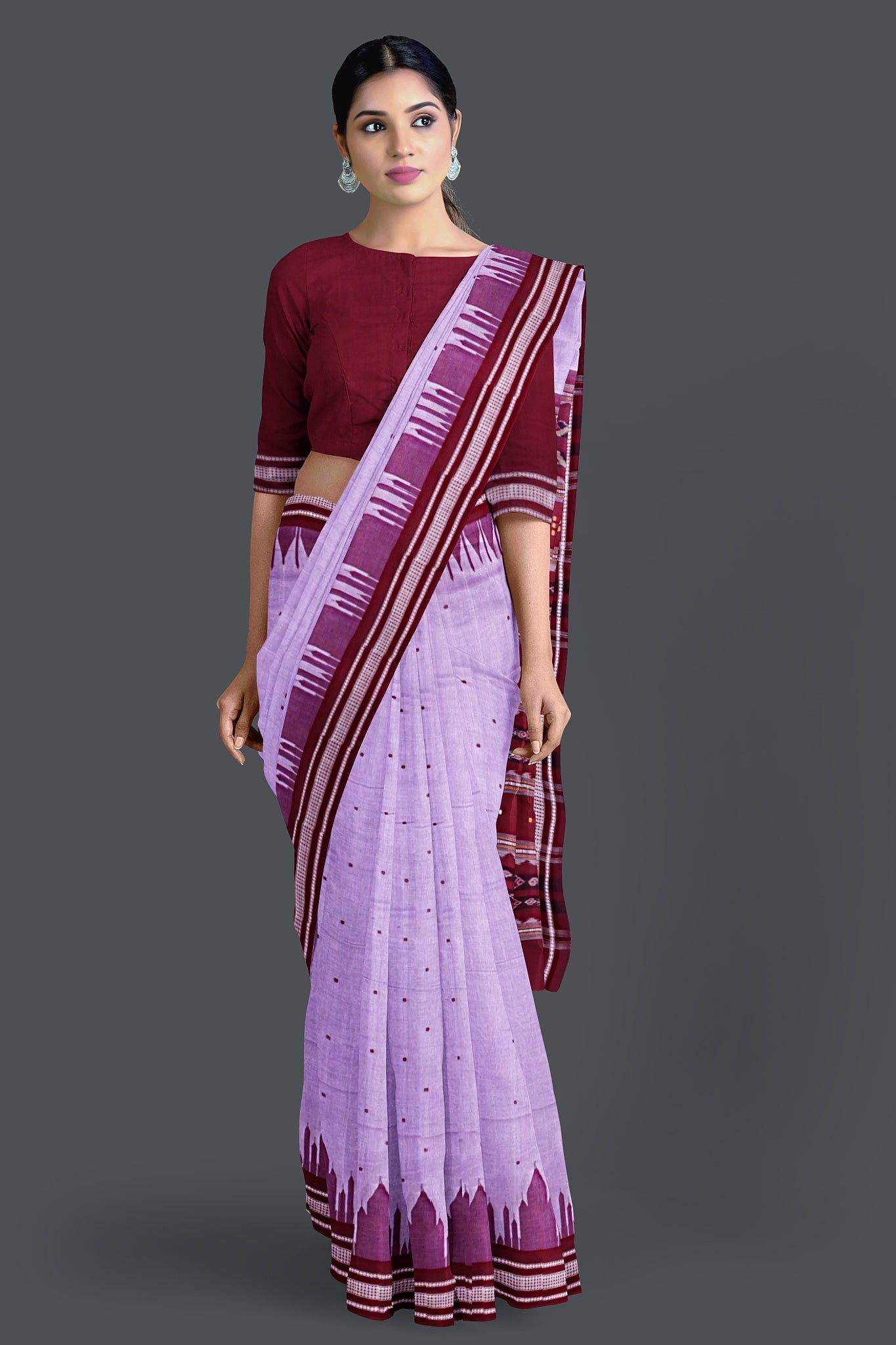 Light Purple Temple Border Cotton Bapta Saree