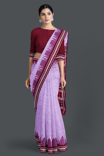 Light Purple Temple Border Cotton Bapta Saree