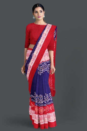 Navy Blue Double Border Bandha Saree