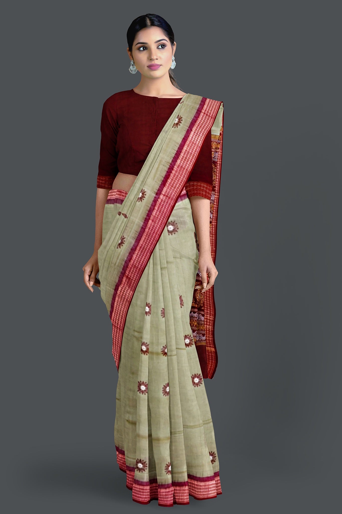 Grey Green Bomkai Saree