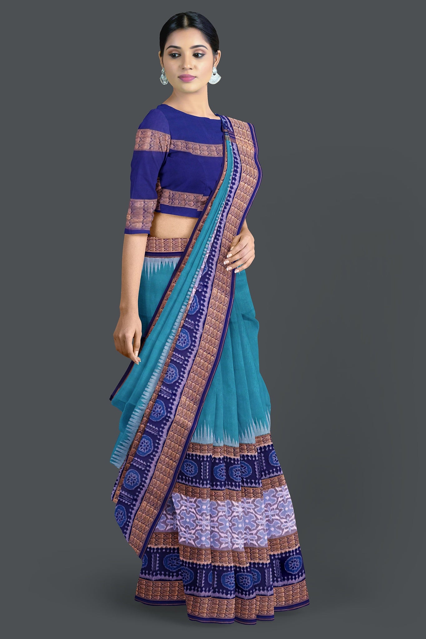 Sea Green Big Border Bandha Saree