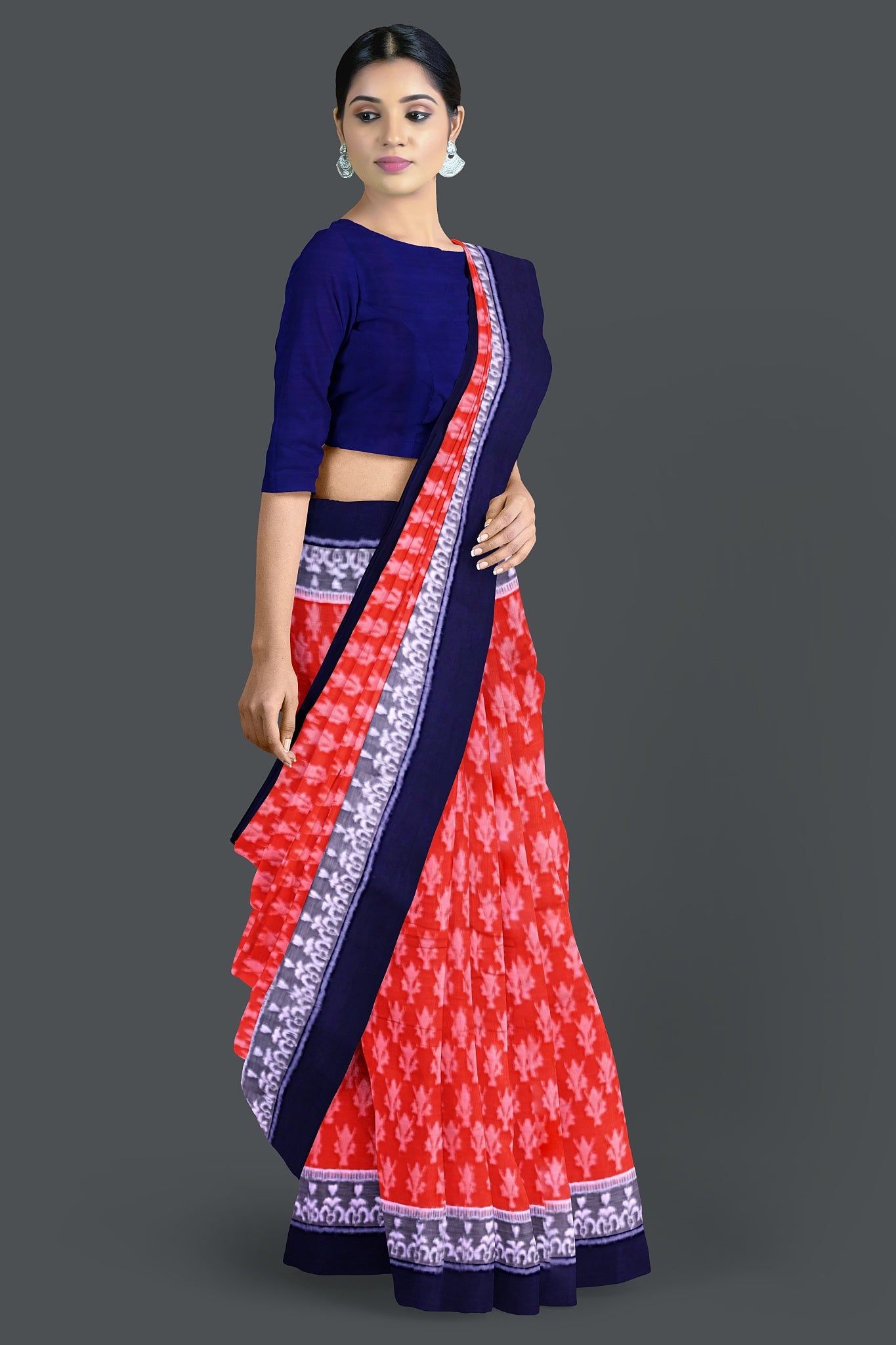 Orange Double Border Bandha Saree