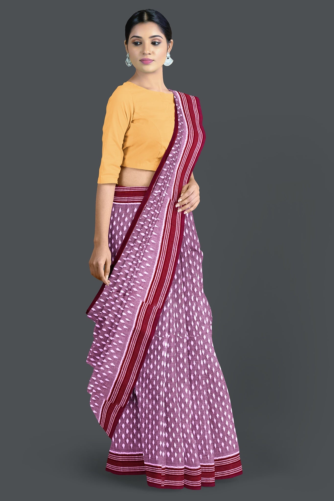 Steel Maroon Body Bandha Saree(With Out Blouse)